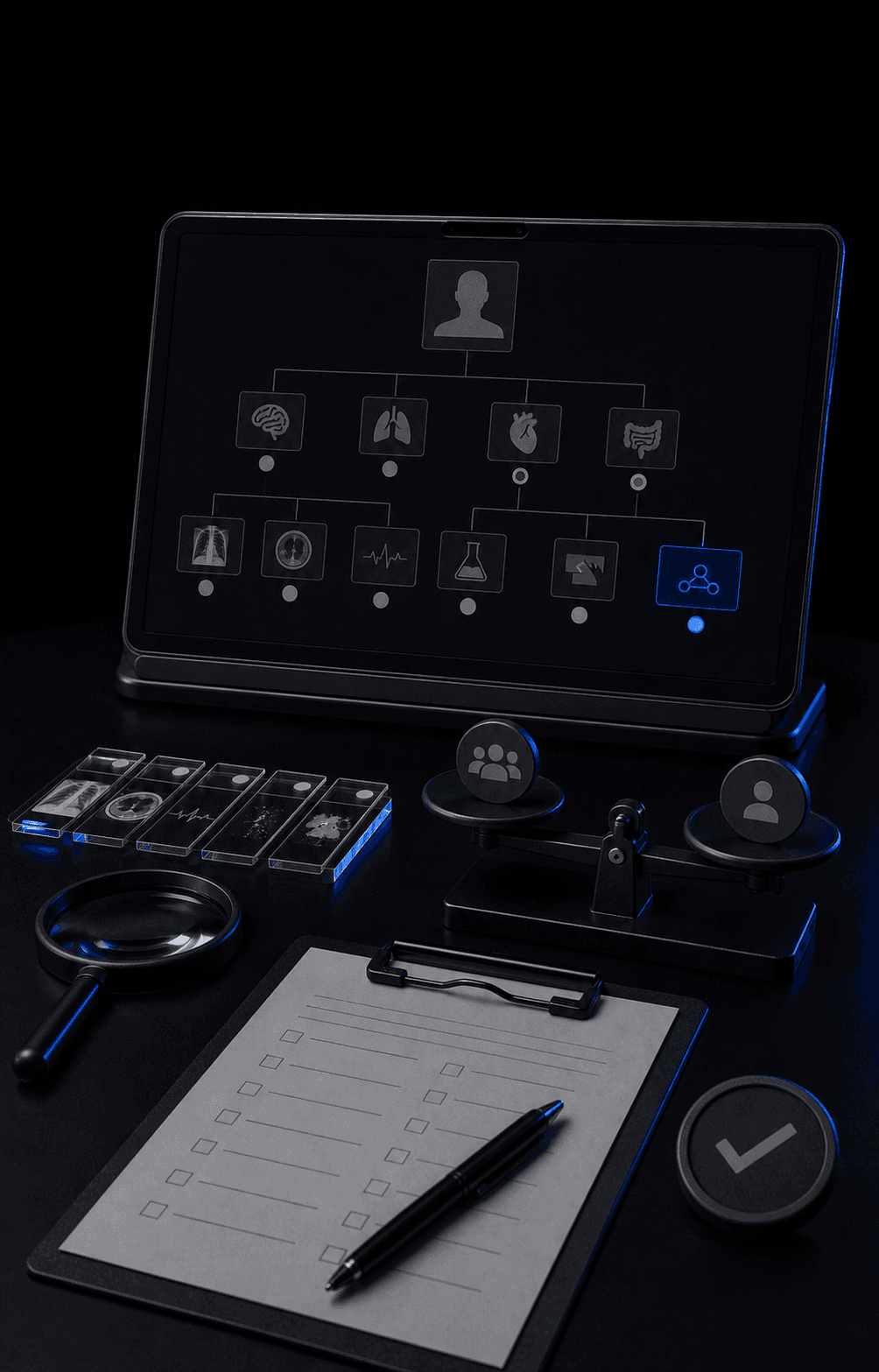 Concept visualization of a clinical reasoning assessment workspace with human review