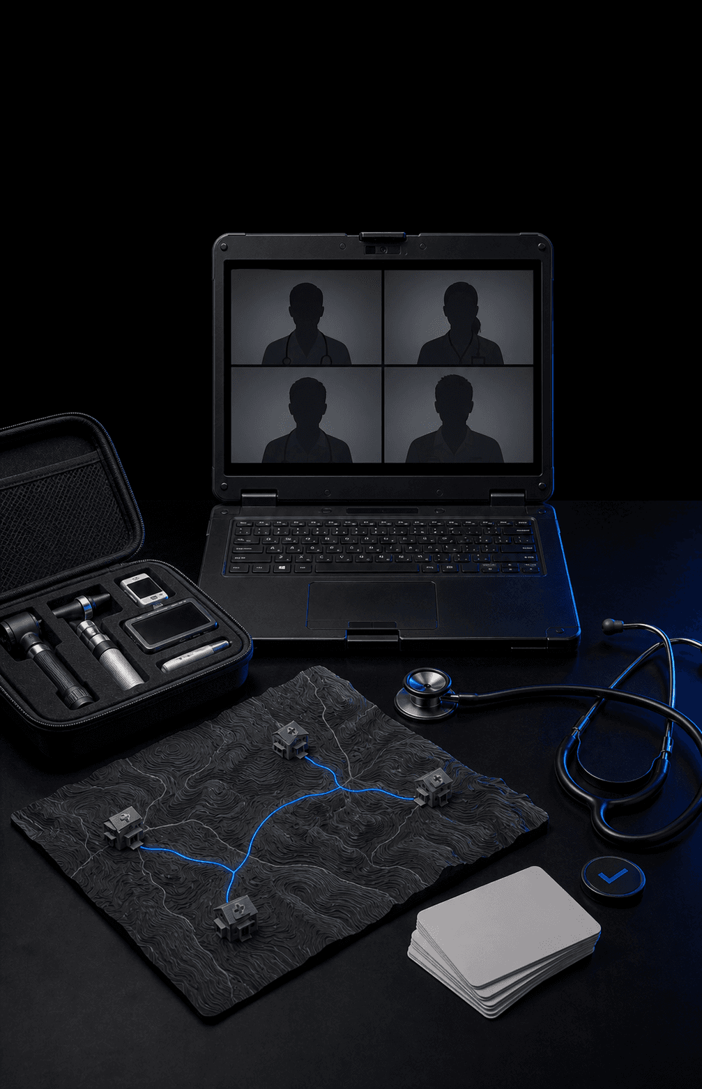 Concept visualization of rural care teams connected for case consultation and simulation
